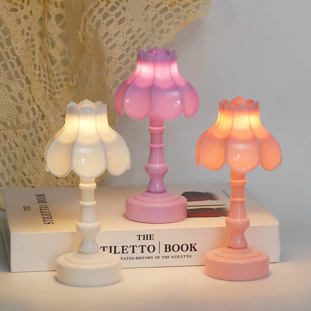 Retro pagoda small night lamp with geometric stereo design in light purple colour