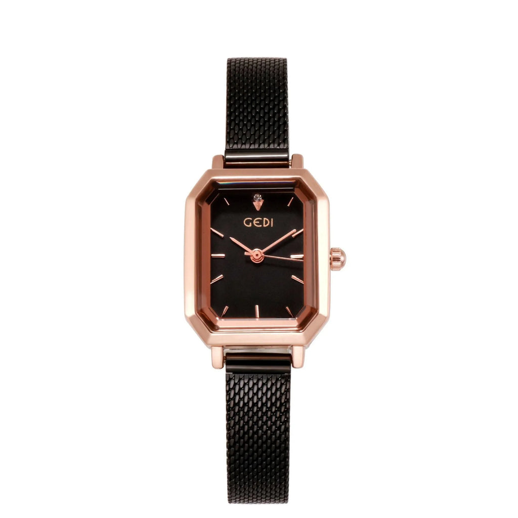 Women's square retro casual watch with rose shell case in multiple colour combinations