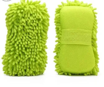 Silvery green chenille car wash sponge measuring 14 by 25 centimetres