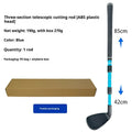 Golf three-section telescopic cutting rod with black rod body and black grip extending to 85 cm for indoor or outdoor practice