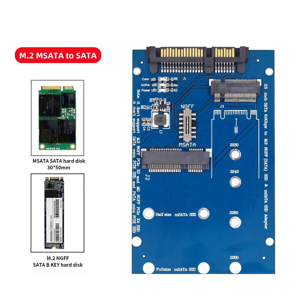 SATA3 to M.2 NGFF MSATA SSD conversion adapter card in black and blue colour options
