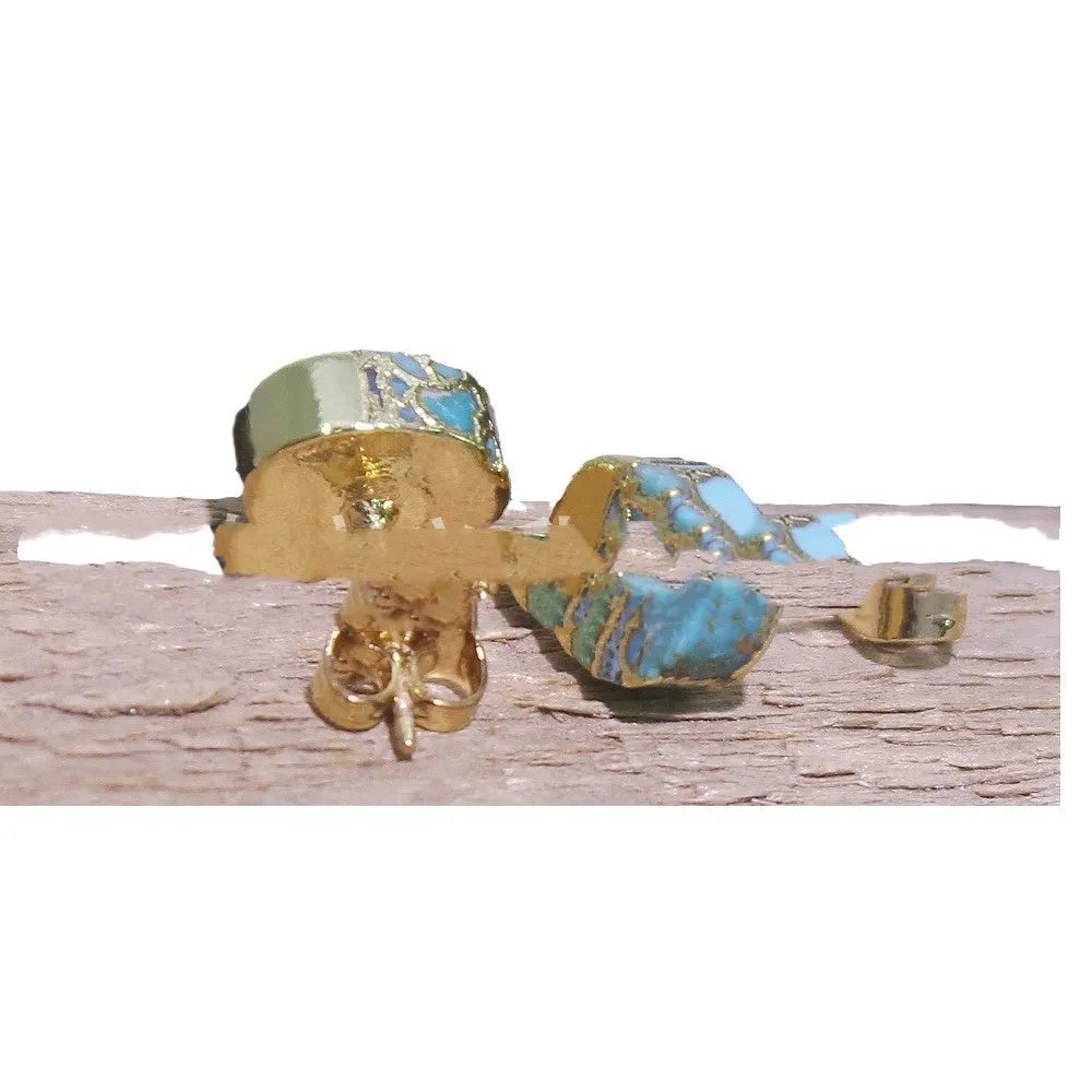Handcrafted natural stone stud earrings with irregular shape and simple bohemian style.