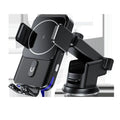Black car wireless phone charger with 15W fast charging and clip or suction cup mount options