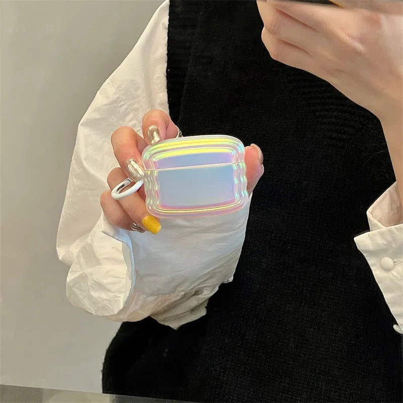 Silicone protective case for AirPods with a holographic magic laser and ring colour design.