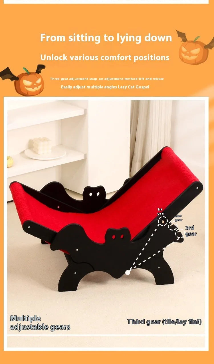 MW-054 wooden frame cat recliner bed in black or red Halloween colours
