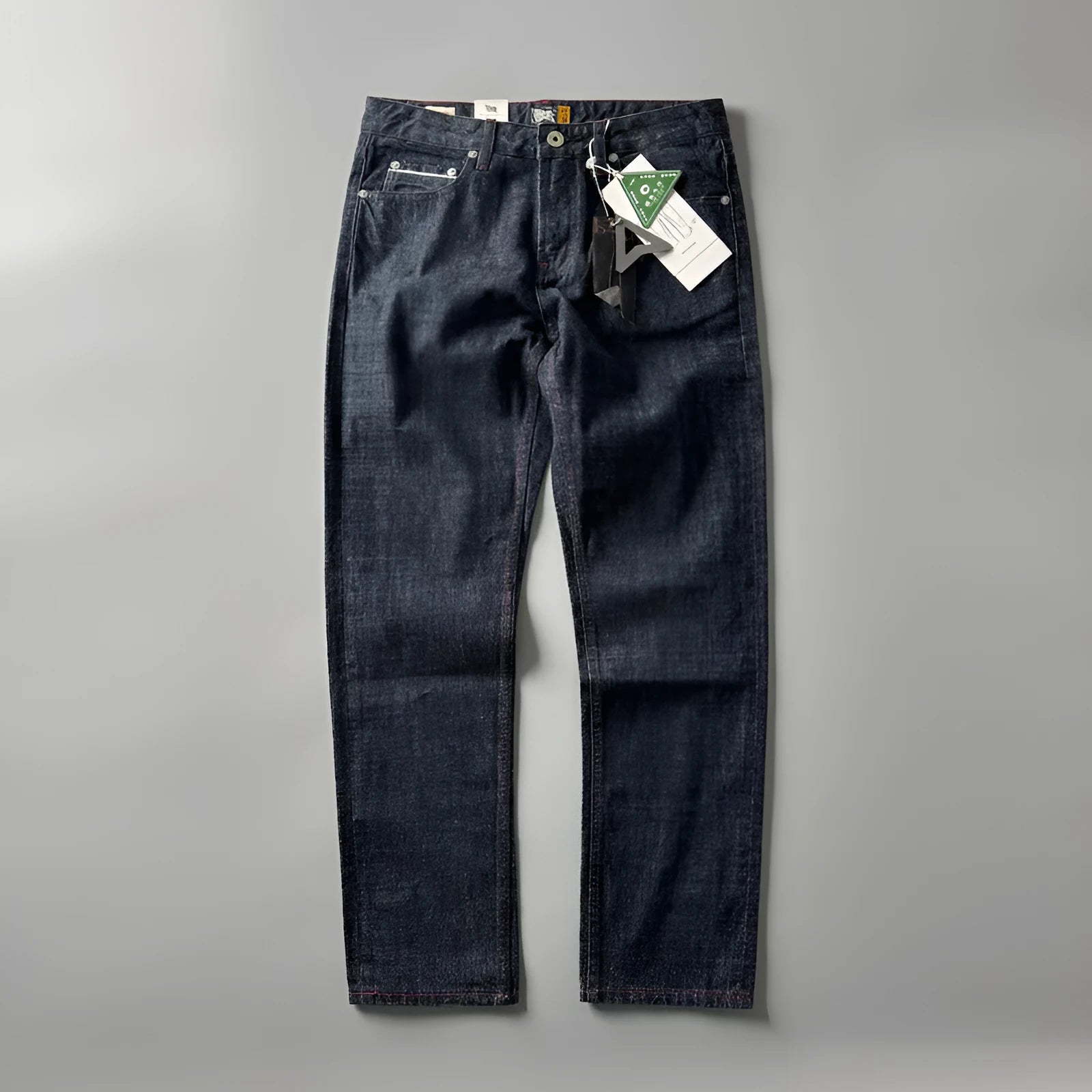 Men's primary colour straight leg denim jeans with a mid waist fit on a neutral background.
