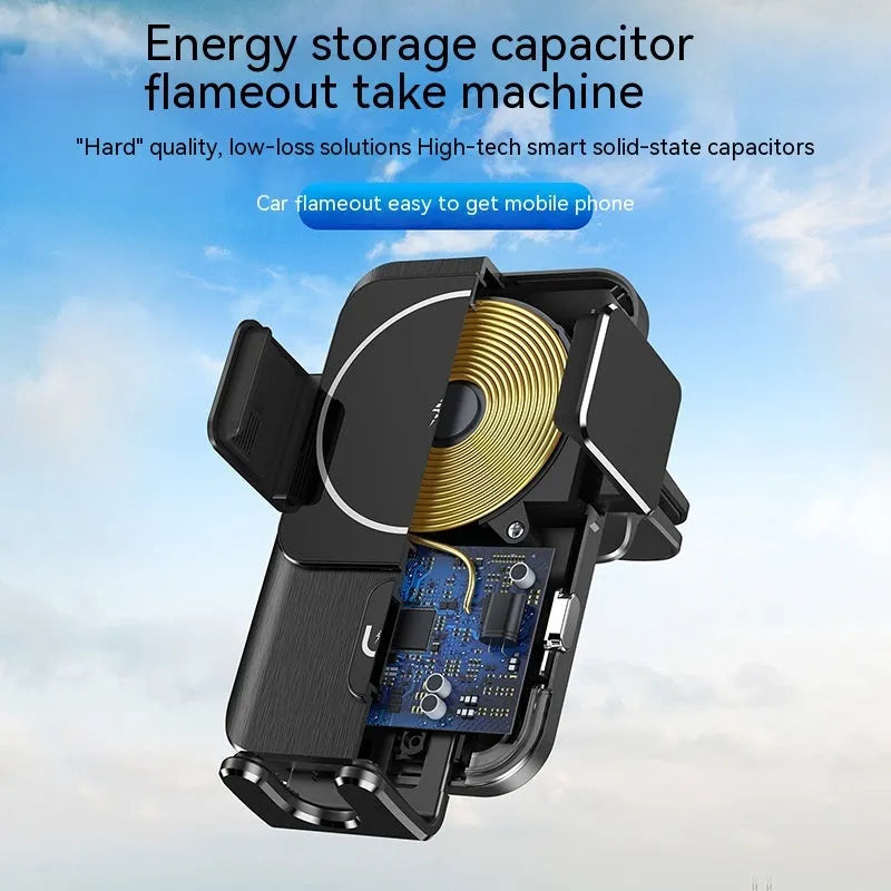 Black car wireless phone charger with 15W fast charging and clip or suction cup mount options