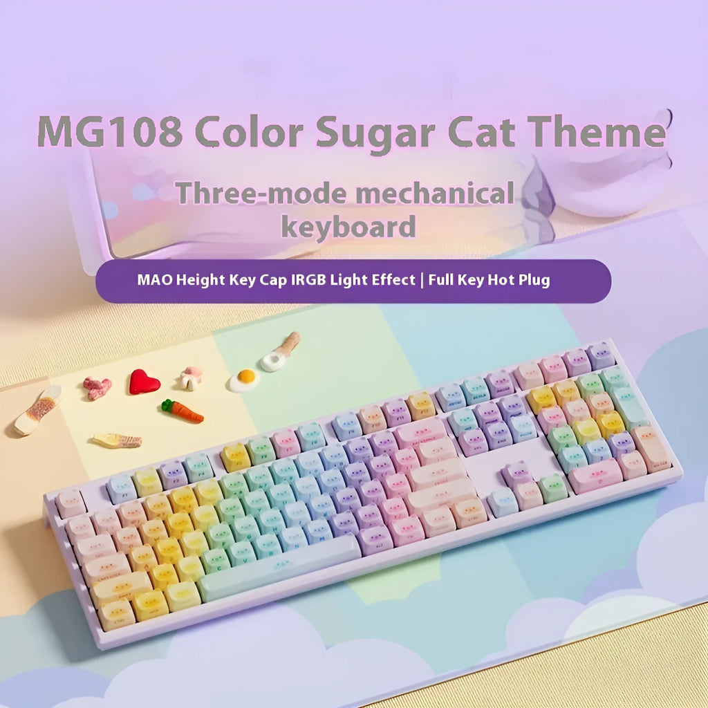Coloured sugar cat mechanical keyboard with Bluetooth connectivity and Kailh piano switches