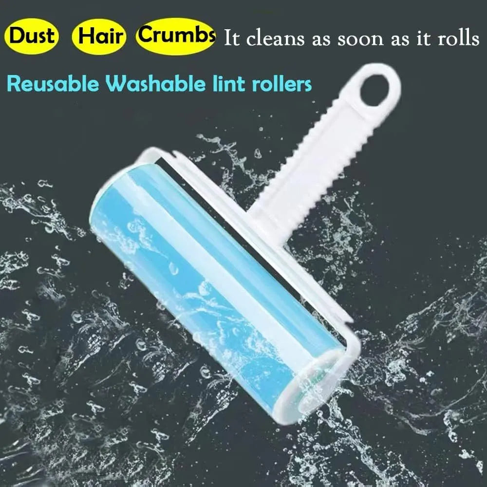 Blue washable reusable lint roller with cover for removing pet hair from clothes