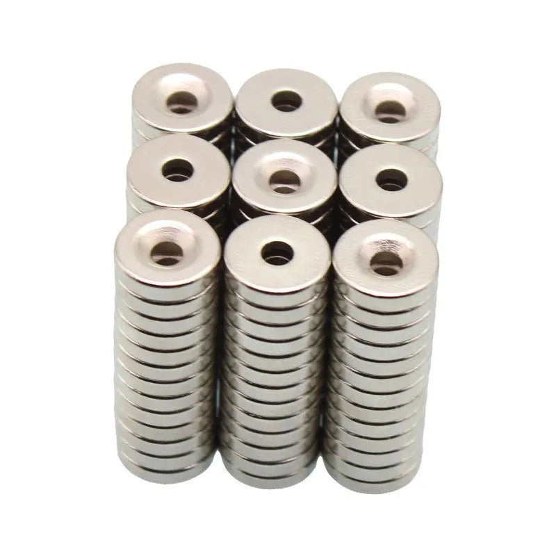 15mm neodymium iron boron circular sinking hole magnet with central hole for flush mounting