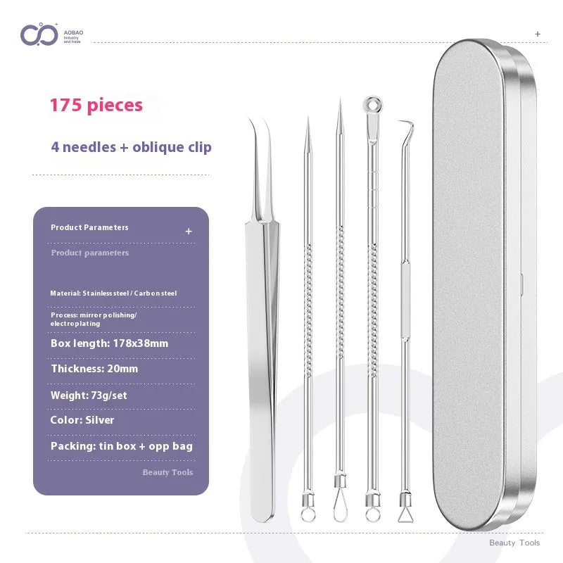 4-piece metal acne needle set with ultra fine pointed tips for precise skin treatment applications
