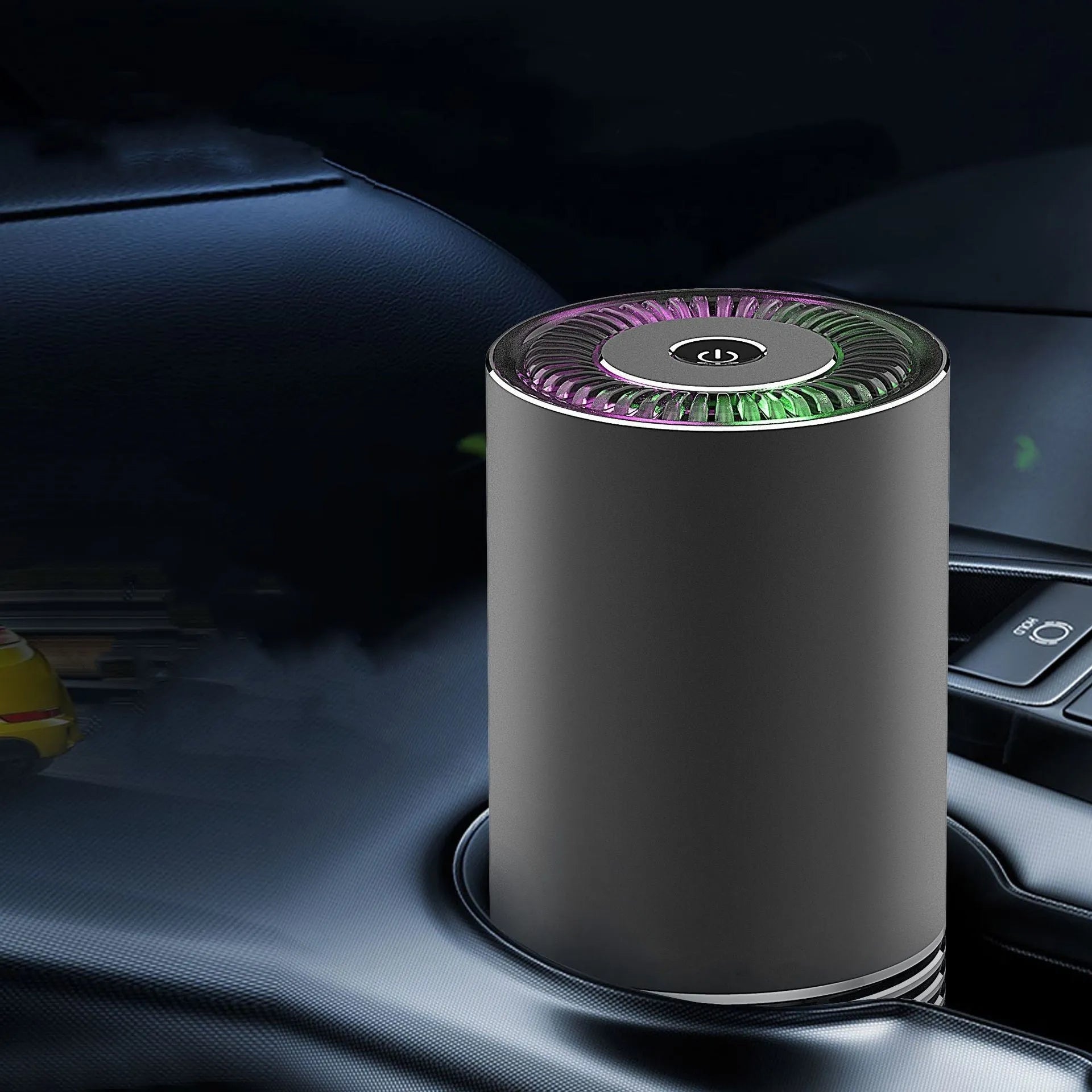 Aluminium alloy car air purifier measuring 65x150mm with 300W negative ion technology for 10m2 vehicle cabins
