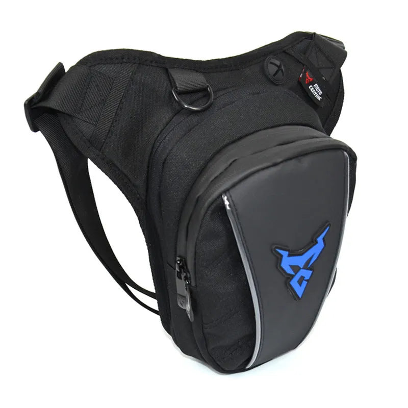 Motorcycle riding crossbody leg bag in 1200D Oxford cloth with adjustable straps, measuring 29x29x10-15cm