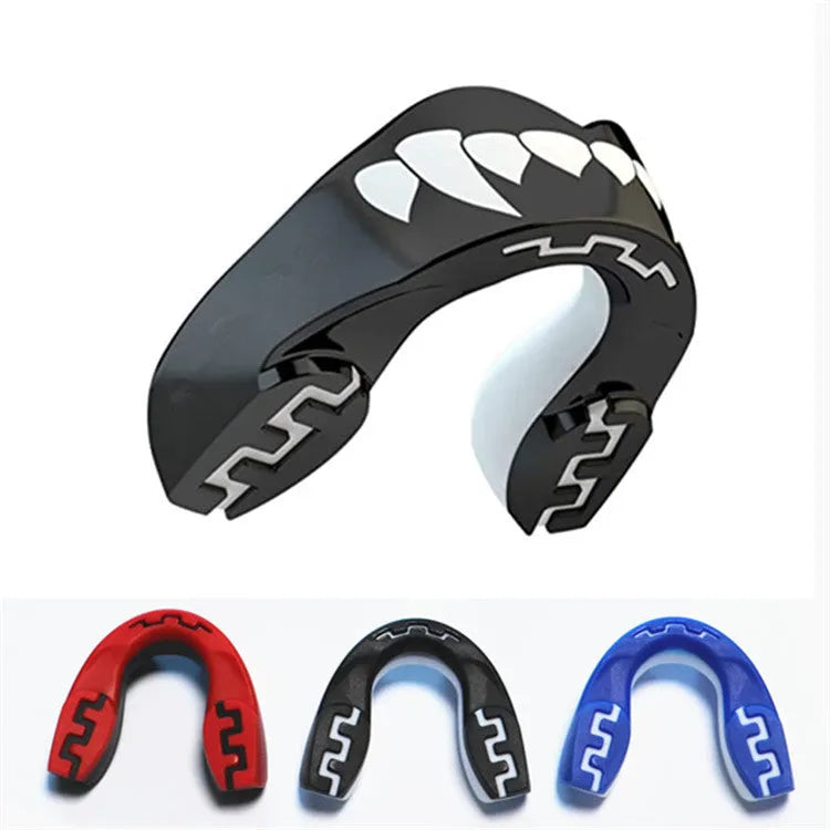 Adult boxing mouthguard with printed tooth socket design in black, red or blue colour options