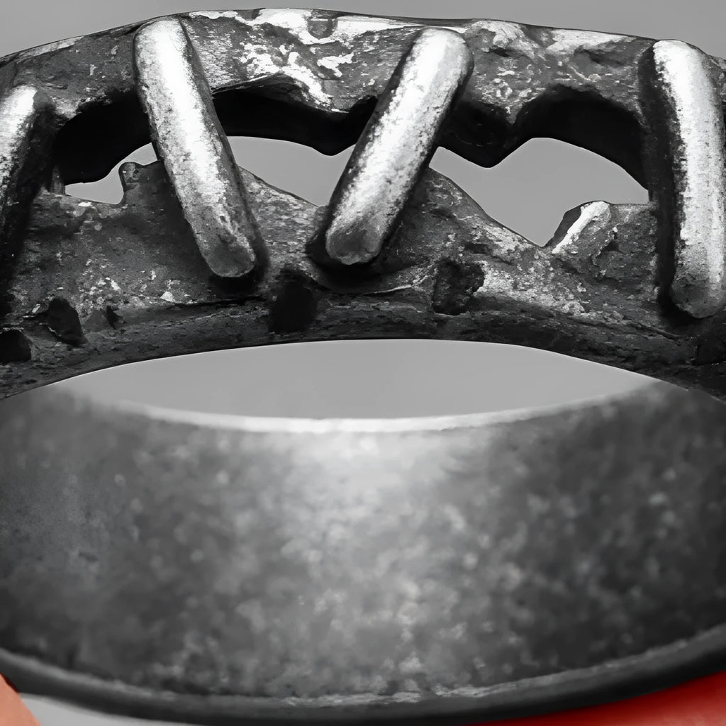 Men's stainless steel double ring with punk stitching design detail, Style 2 colour.