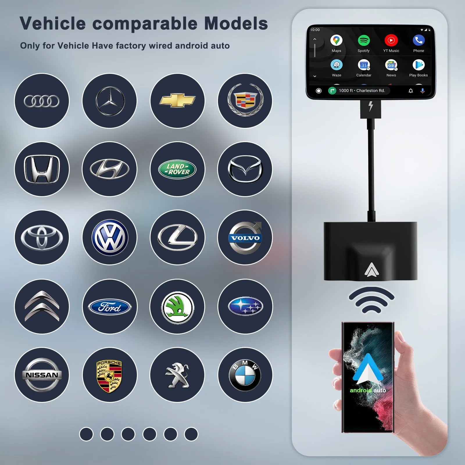 Car wired to wireless Android adaptor for CARPLAY compatible vehicles with multiple colour options