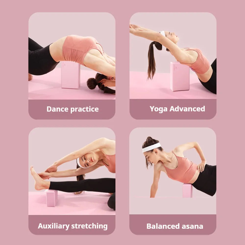 Blue high-density EVA yoga block on a gym mat