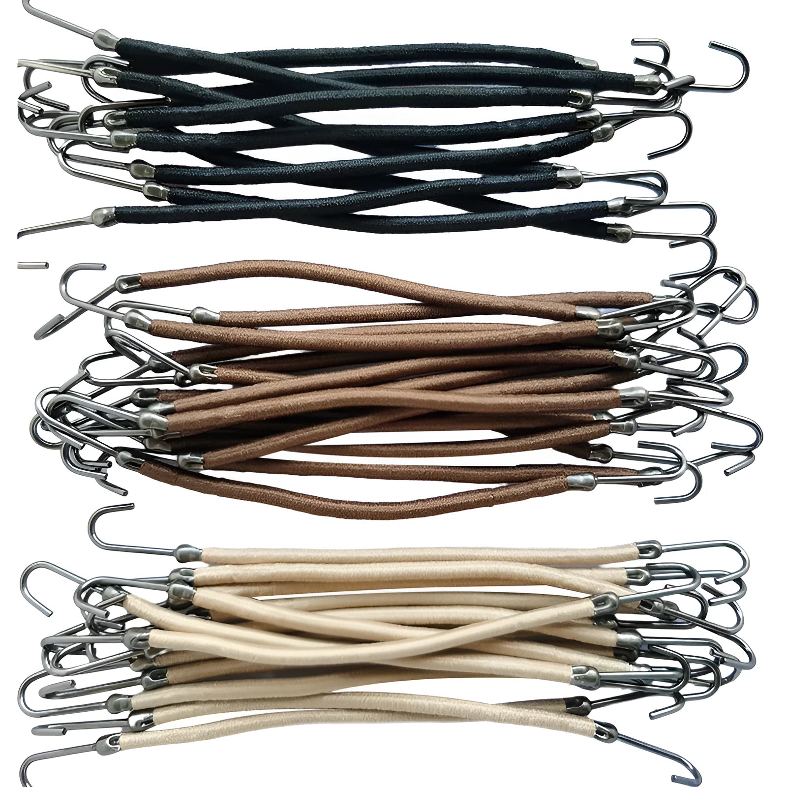 Double hook hair tool for wig attachment in black, dark brown, and light brown colours.