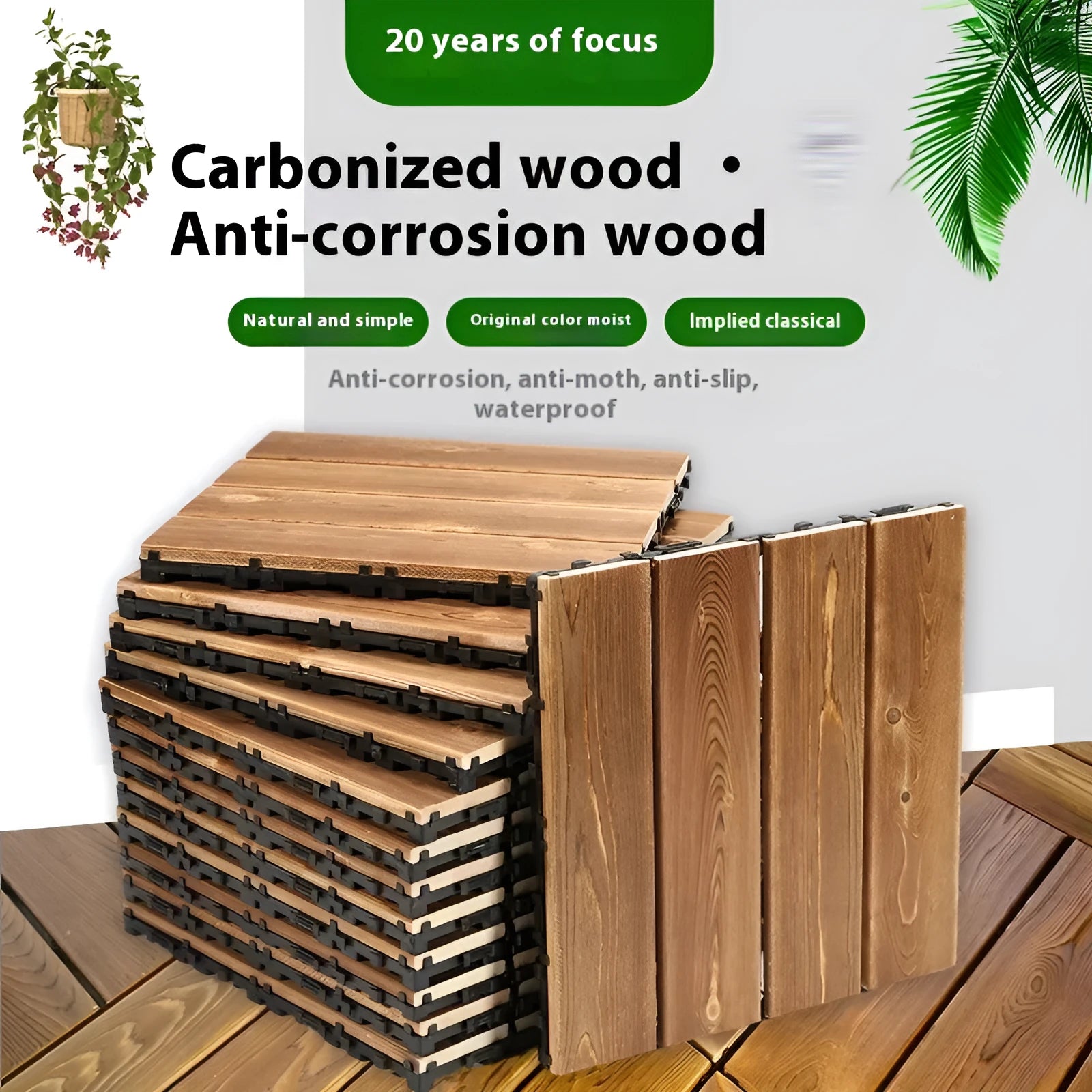 Camphor pine floor tiles in 30x30cm size with brushed finish for balcony and indoor-outdoor use