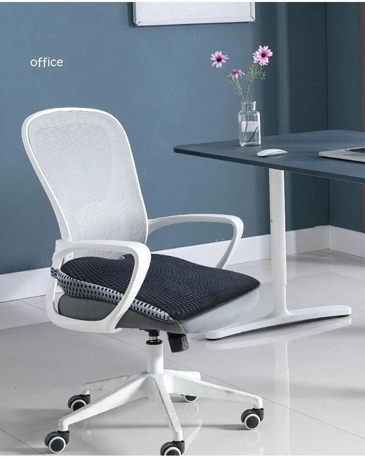 Memory foam seat cushion with adjustable strap shown in creamy white colour