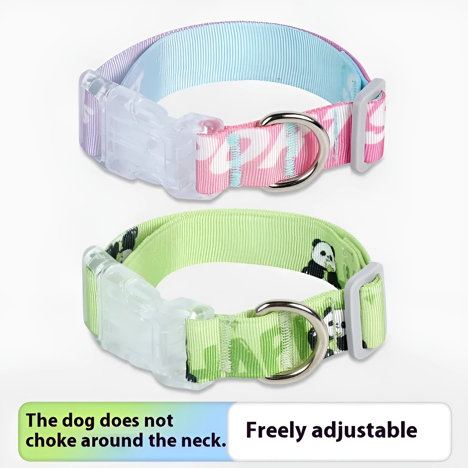 Adjustable nylon dog collar with cartoon gradient printing in Panda Green colour option