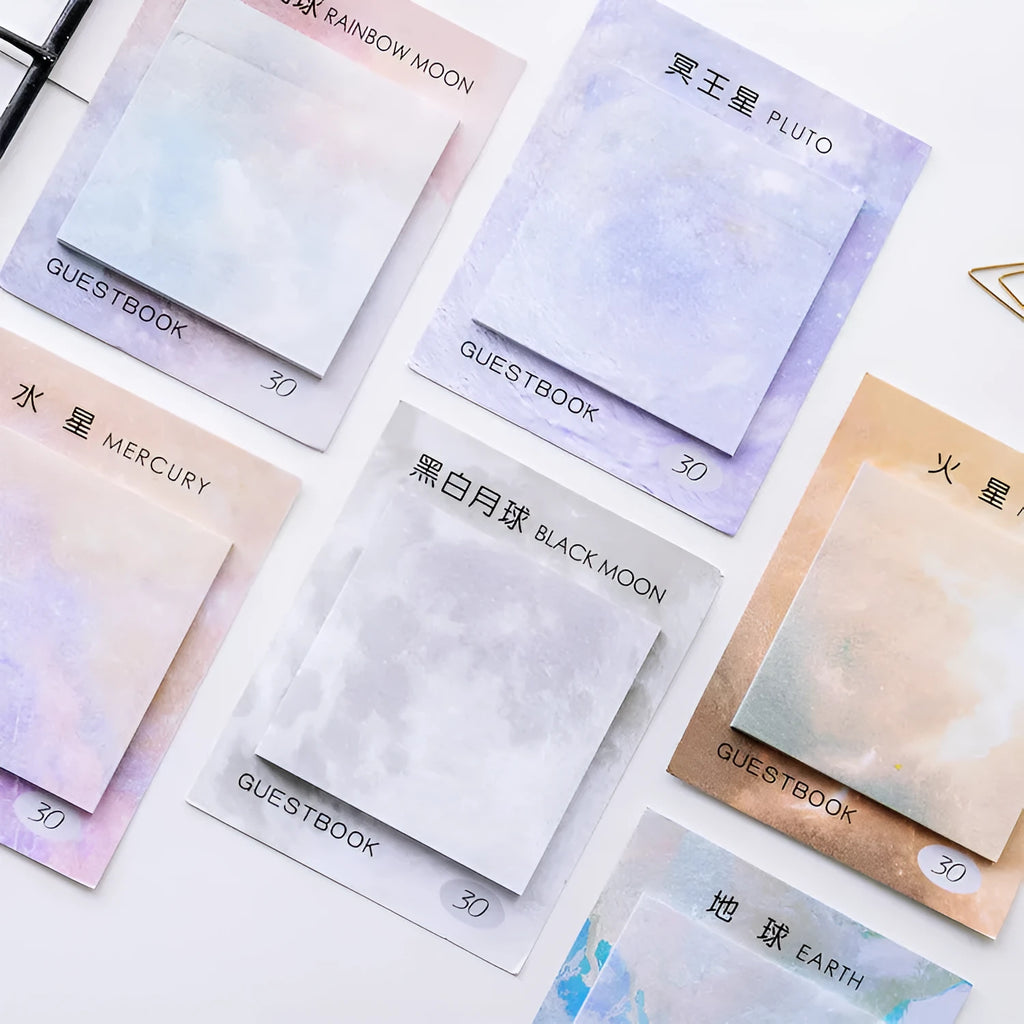 Square 7.3cm planet sticky note notepad with oil painting design and 30 tearable sheets