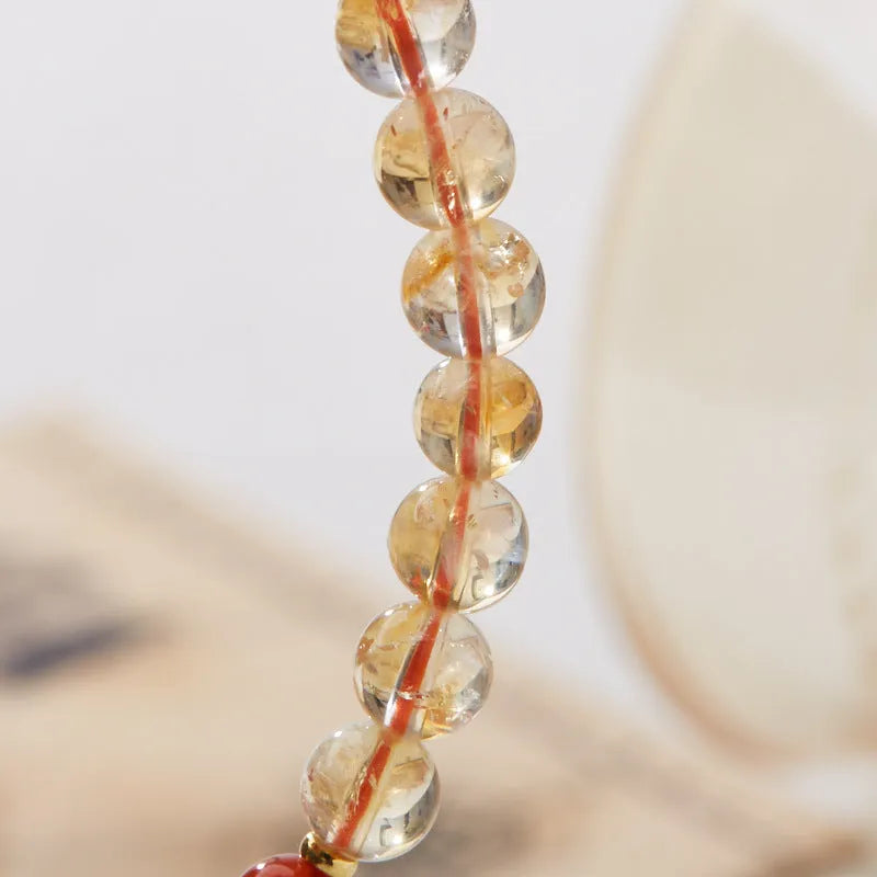 Hand-woven citrine five sutra bracelet with 6mm crystal stones in geometric Buddhist design