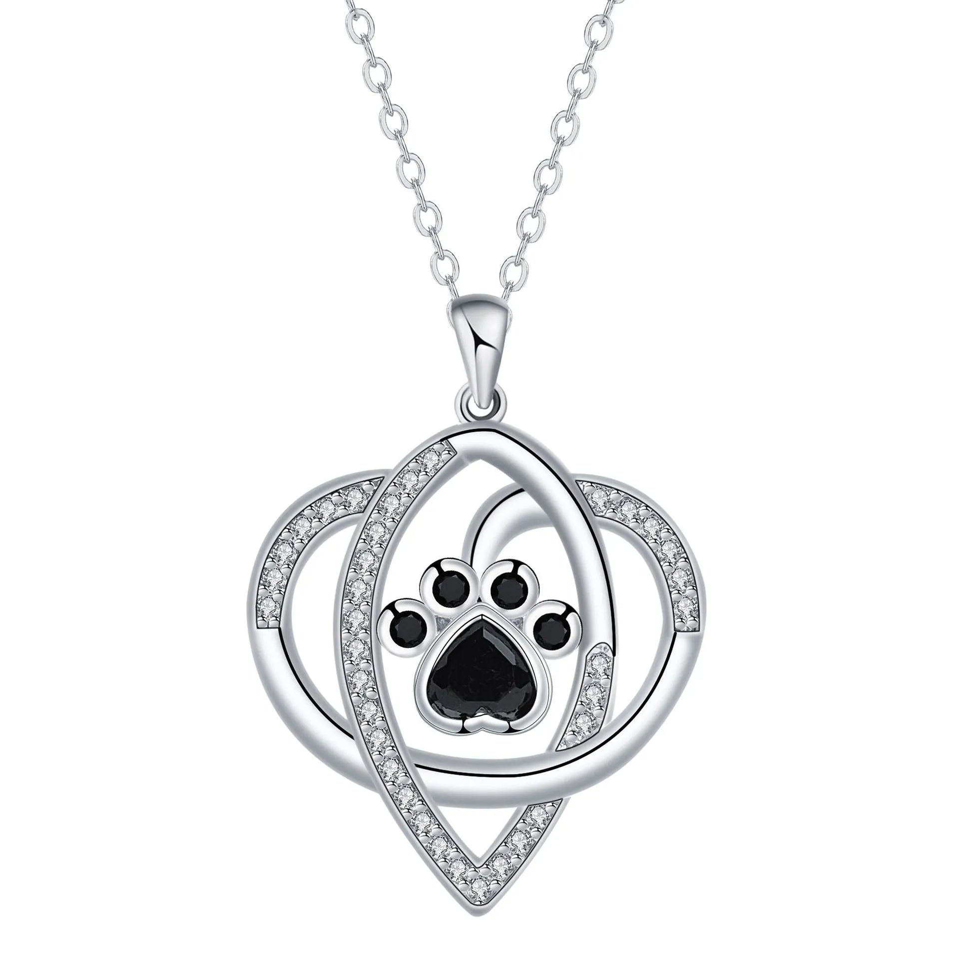 Copper necklace with dog paw and cat footprint pendant on a cross chain.