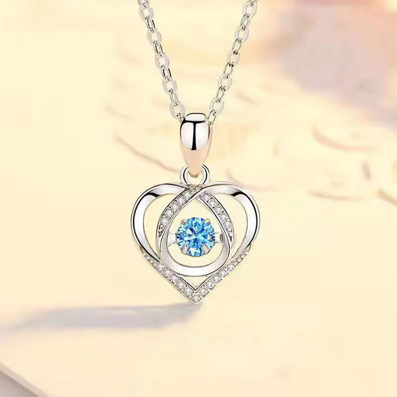 Blue geometric heart necklace and bracelet set with mixed gem inlays on copper chains