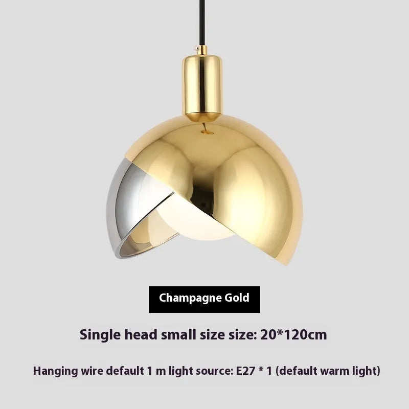 Simple 20cm iron droplight pendant lamp in champagne gold or rose gold with warm LED light