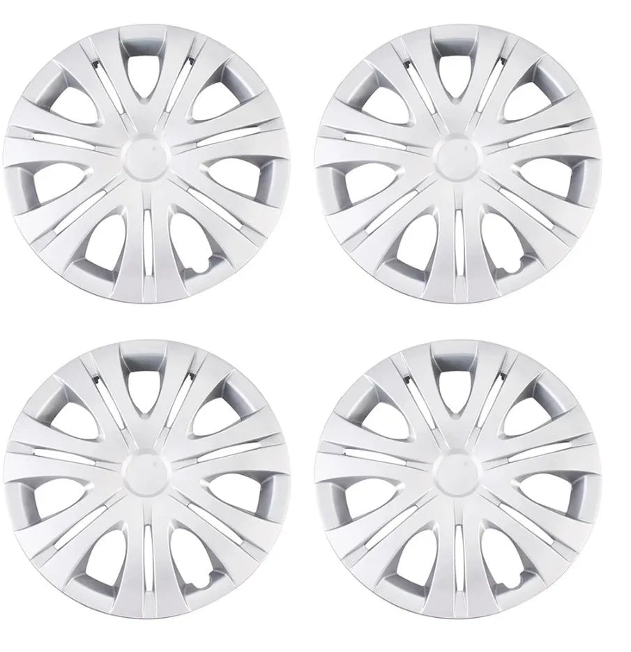Universal ABS car wheel hub cover in a monochrome silver finish for a 15-inch wheel.
