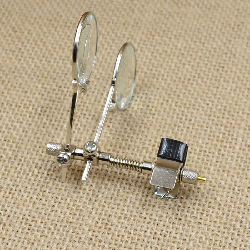 Reading glasses double clip with metal bracket and glass lens magnifier attachment