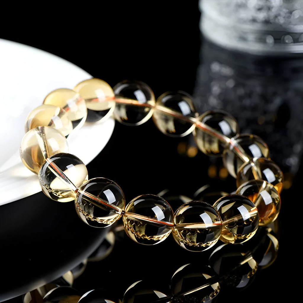 Natural citrine scattered beads ball bracelet showing polished 7A grade stones in scattered pattern