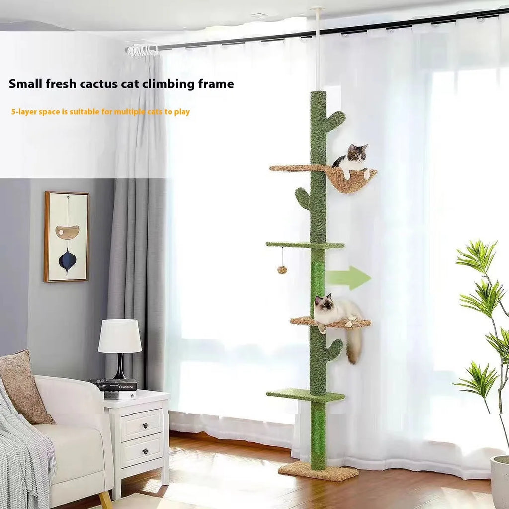 Solid wood cat climbing frame with integrated scratch board measuring TT40x25x240cm