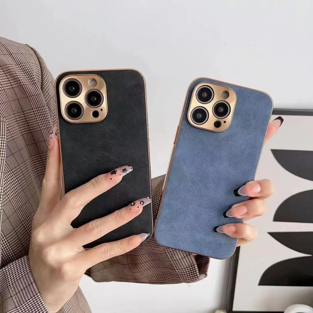 Leather texture TPU phone case for iPhone in grey, black, grey-green and blue colour options