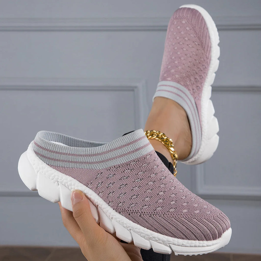 Women's striped Flyknit casual shoes with hollowed-out design and viscose sole