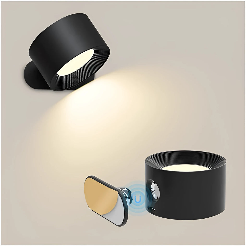 USB rechargeable LED wall lamp in white with ABS plastic housing and 7.5cm diameter