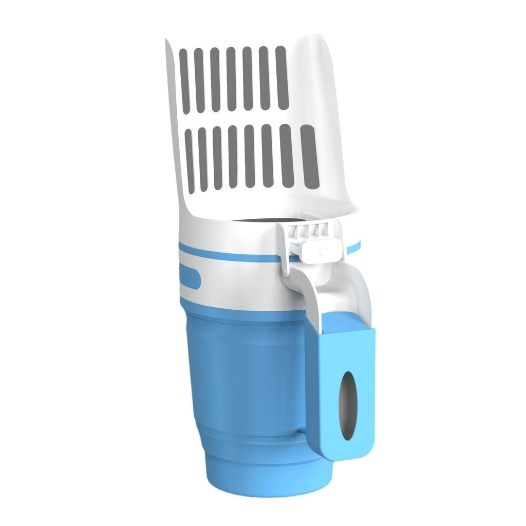 Grey foldable cat litter scoop with integrated waste bin and refill bags