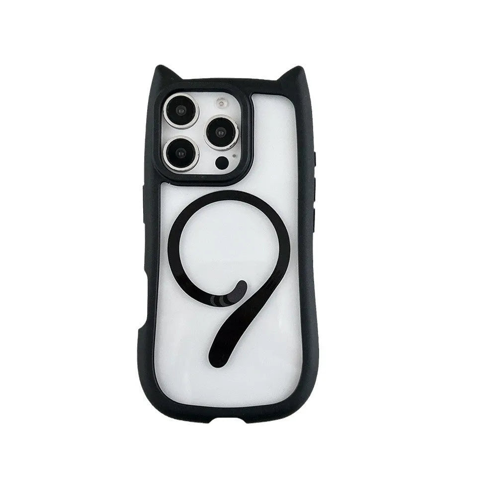 Transparent acrylic TPU phone case showing magnetic elements and wave pattern design for iPhone 17