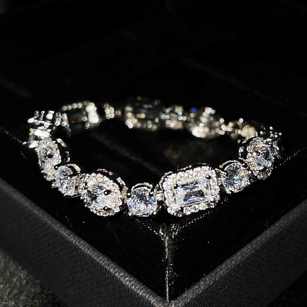 Women's geometric bracelet with S925 sterling silver plating and inlaid zircon stones