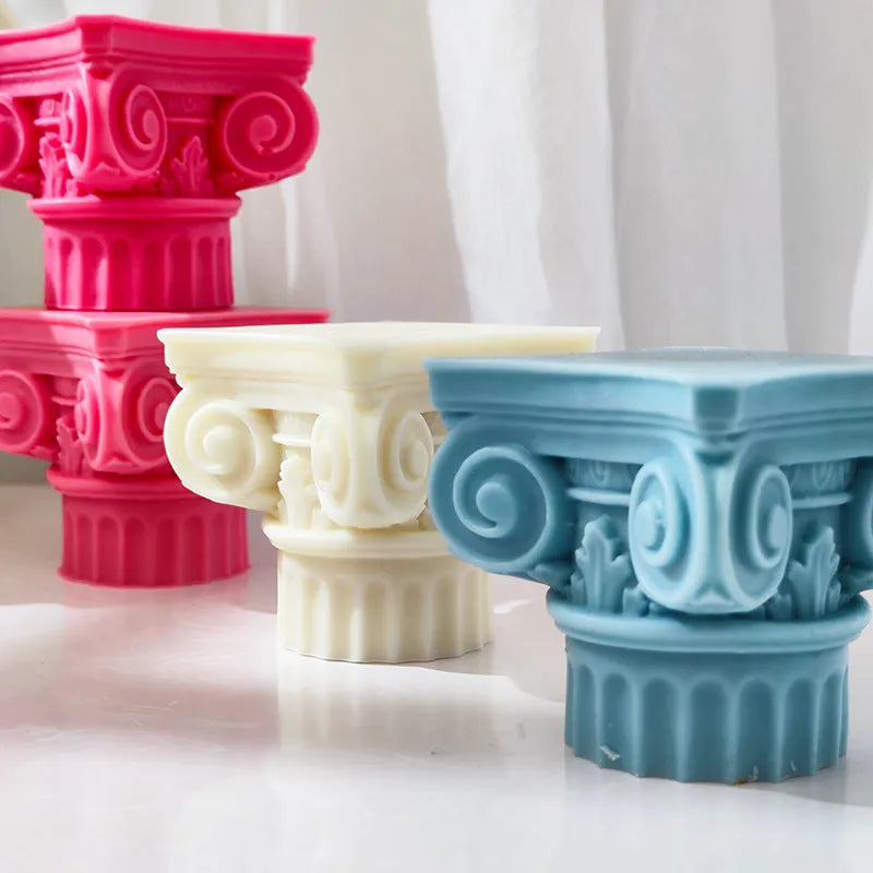Silicone Roman pillar candle mould with irregular column design