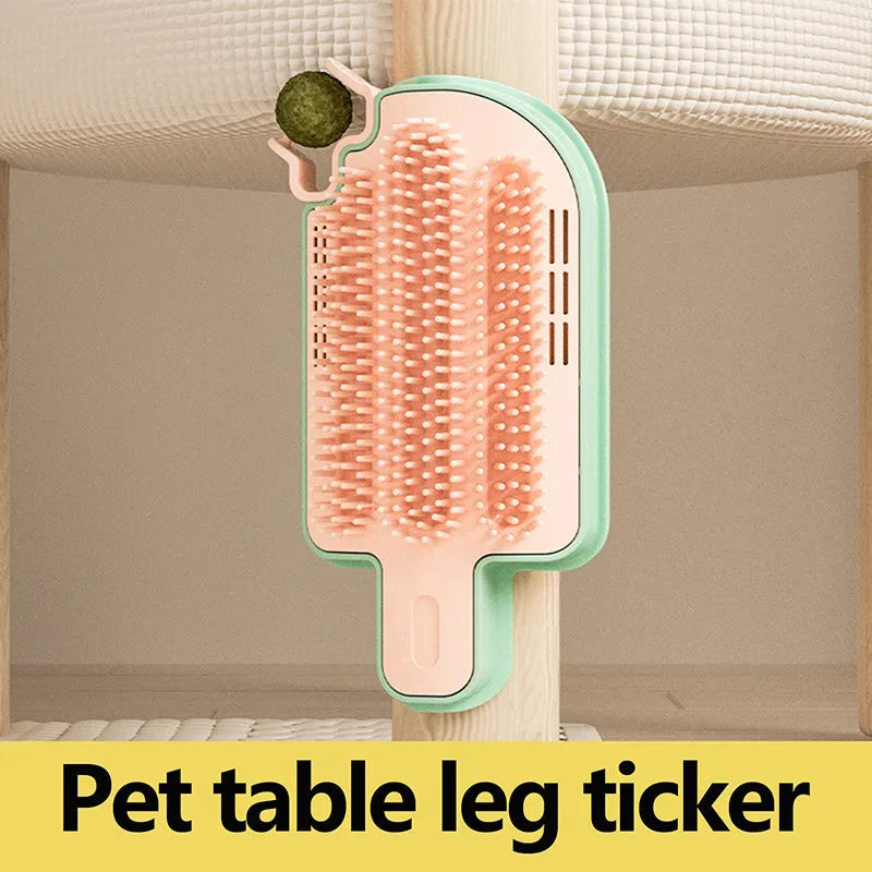 Ice cream cone shaped cat scratching post with grooming arch and feather attachments