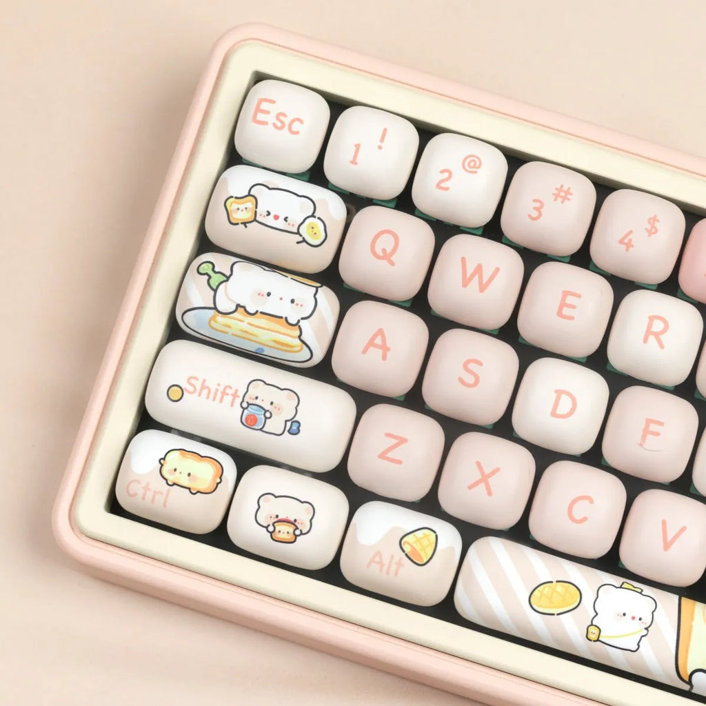 MOG Steamed Bread key cap set with bread bear thermal sublimation designs on PBT plastic