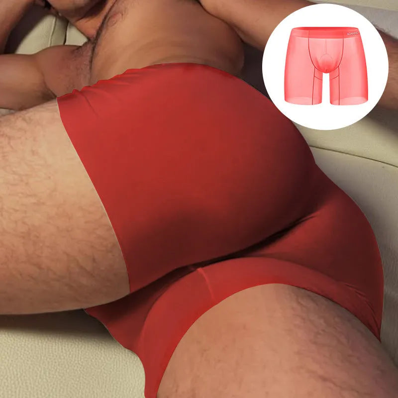 Men's seamless boxer shorts in orange nylon fabric with low-rise waist design