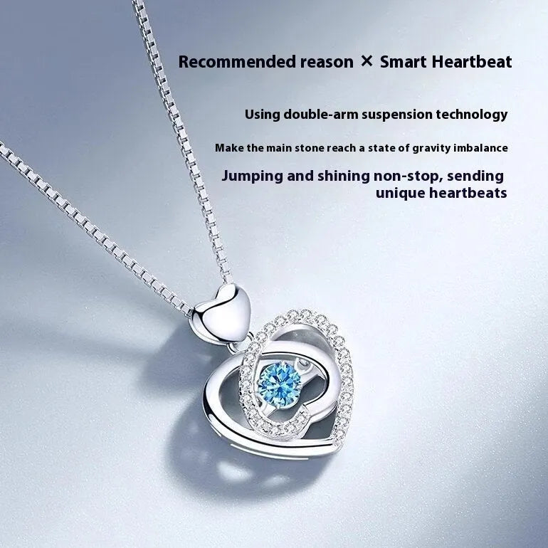 Blue geometric heart necklace and bracelet set with mixed gem inlays on copper chains