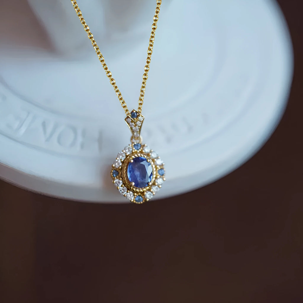 Yellow gold colour adjustable women's necklace with gemstone pendant on box chain