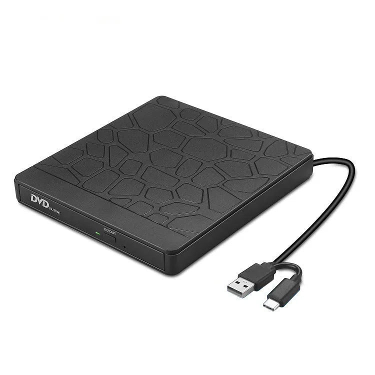 Black external optical drive for notebook computers with dual USB connectors