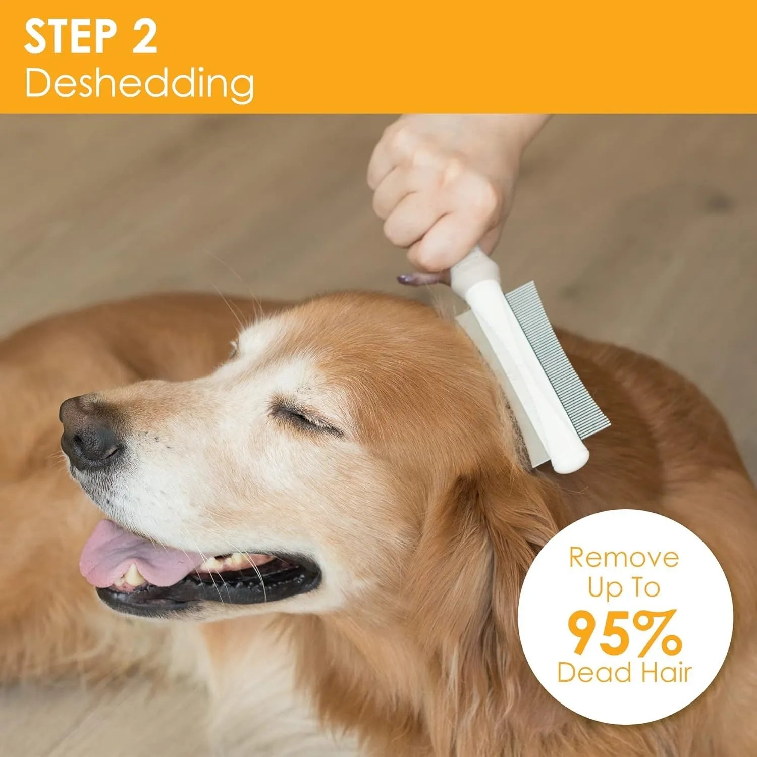White 2-in-1 pet brush with a double-sided head and ergonomic anti-slip handle.
