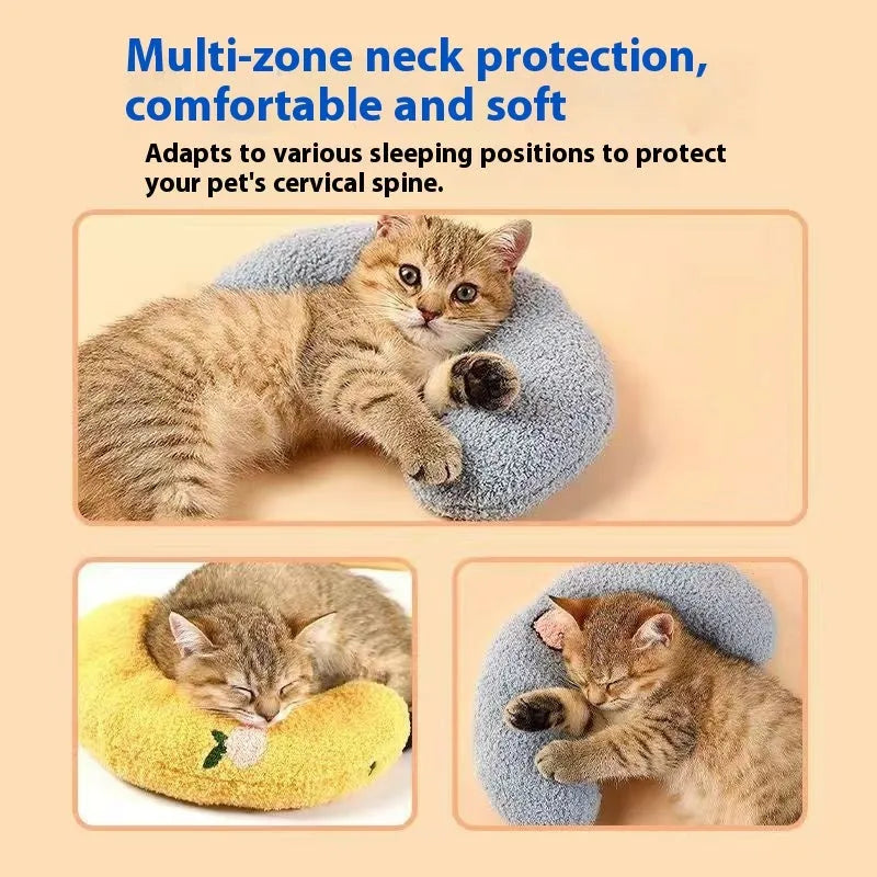 Cat sleeping mat with U-shaped neck protection pillow in blue question mark design