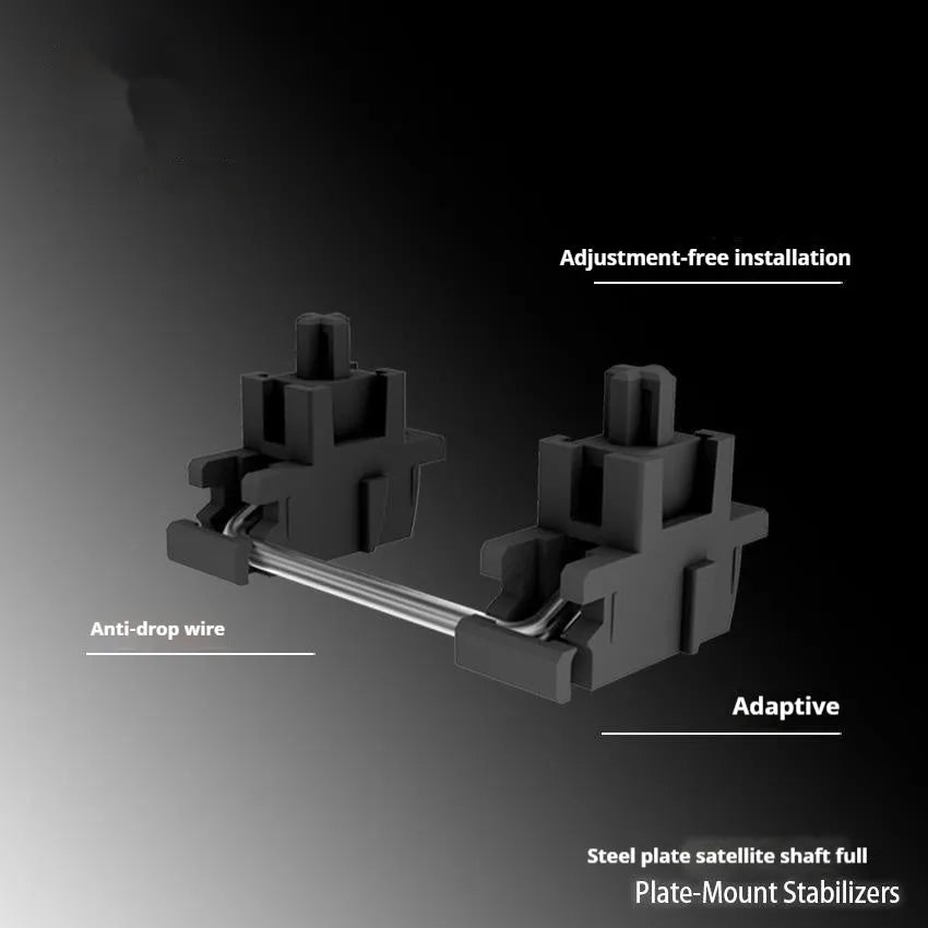 Keyboard stabiliser accessories set showing Black and Milky White components for 6.25U and 7U spacebar mechanical keyboards